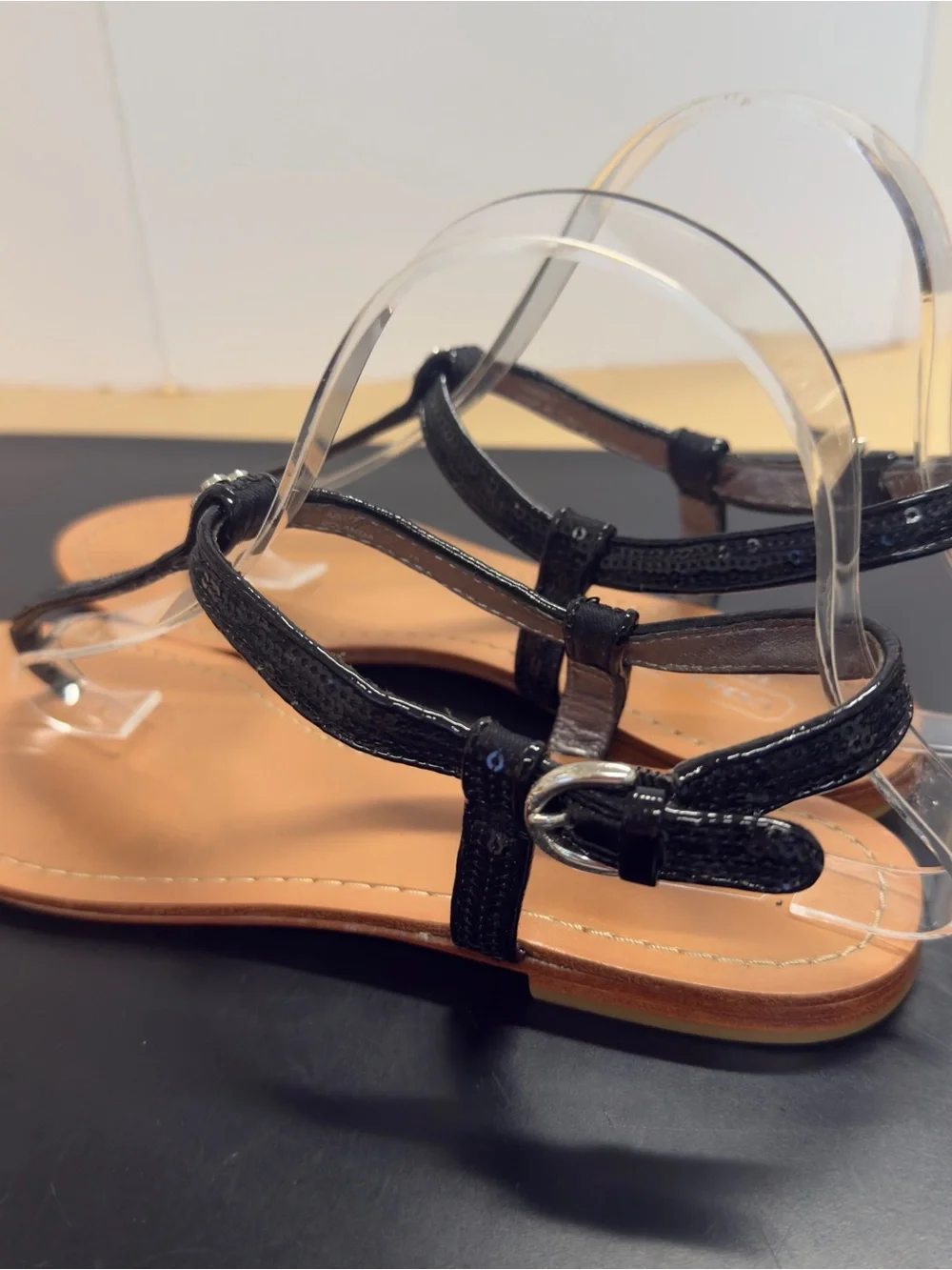 Coach Rolanda Black Leather T-Strap Sandals Size 7